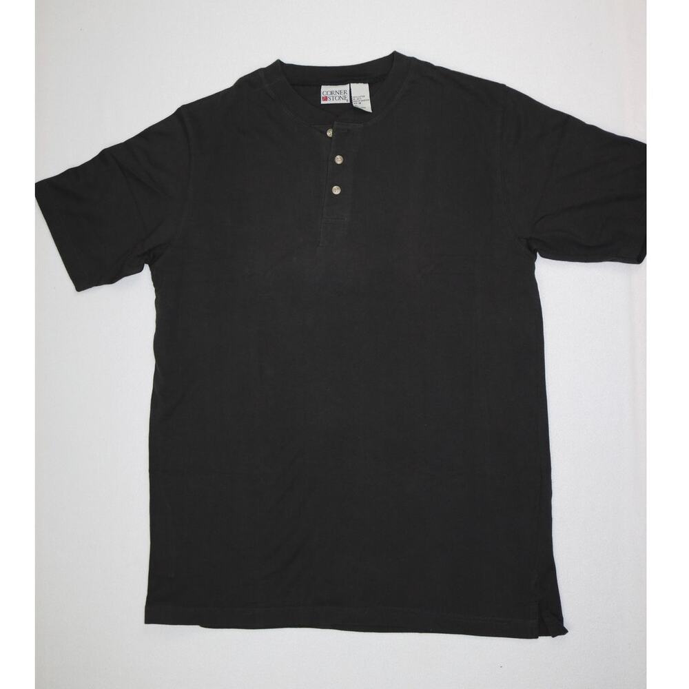 CornerStone Men's Short Sleeve Henley Work Shirt Black Size M Tall
